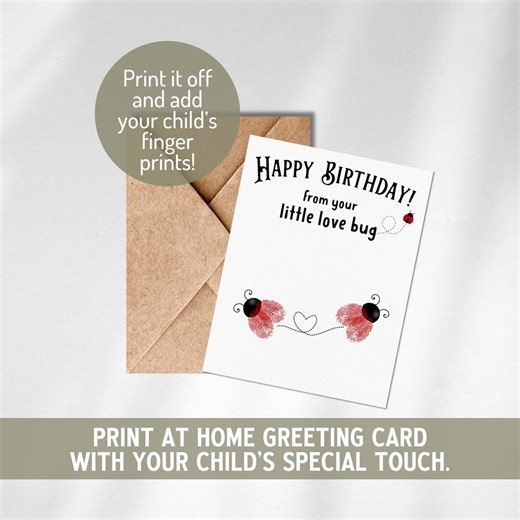 Printable Happy Birthday From Your Lovebug Card, Fingerprint Ladybug Keepsake Note Card, Print at Home Greeting Card, Digital Download - Etsy