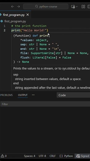 01/100 | The print function in python #shorts #python #programming #coding #ai #print