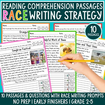 RACE Strategy Practice Worksheets Paragraph Writing Reading Passages Grade 3-5