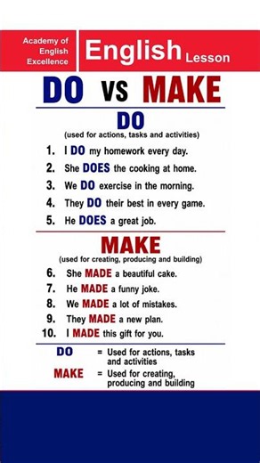 DO VS MAKE | Beginners to Advanced Level | Academy of English Excellence #english
