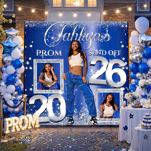 Blue and Silver Prom Backdrop Prom Send off Backdrop Send off Step and Repeat Champagne Party Banner Personalized Prom Sign Printed Banner - Etsy