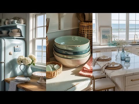 Coastal Kitchen Decor Ideas | Soft Beach Cottage Charm with Sea Blues & Woven Details