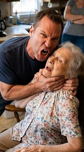 My son grabbed my throat, squeezing tighter as he screamed, ‘Obey me, you useless old woman! Go cook my dinner right now!’ I couldn’t breathe. My vision blurred. His wife stood in the doorway, laughing, treating my terror like a joke. In that moment, something inside me snapped—not with rage, but with clarity. I realized that if I survived this moment, I could never live like this again. As his hands tightened around my neck, I made a decision that would change everything. I was going to teach h