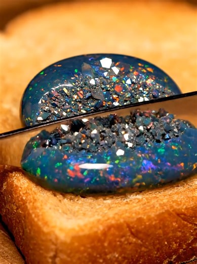 Shimmering gemstone spread on toast #asmr #sparkle #gemstones #satisfyingvideos #asmrsounds