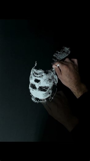 Arnold Schwarzenegger portrait ASMR drawing original white-on-black ink artwork drawn with both hand