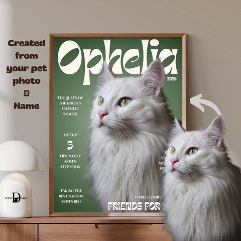 Custom Cat Magazine Cover Portrait from Photo with Your Cat’s Story