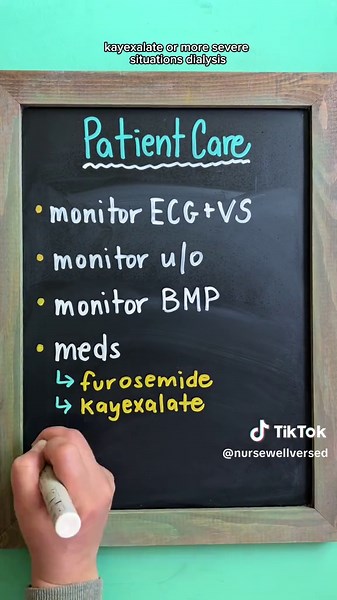 Managing Symptomatic Hyperkalemia🚨 Do you know what to do if your patient has a high potassium level and is symptomatic? Immediate Treatments for Symptomatic Hyperkalemia: 1️⃣ Calcium Gluconate: * Purpose: Stabilizes cardiac membranes to prevent lethal arrhythmias * Note: It does NOT lower potassium levels, main purpose is to protect the heart 2️⃣Insulin Glucose: * Action: Temporarily shifts potassium back into the cells * Administration: Always use REGULAR insulin and give it IV, not subcutane