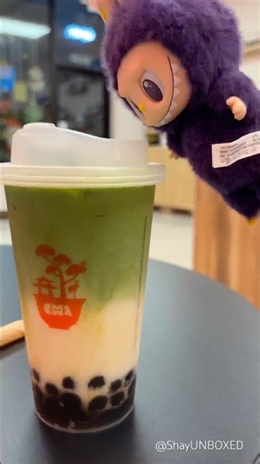 Purple Labubu gets Big Energy from Ceremonial Grade Matcha latte🧋la bubu doll sing #labubu song