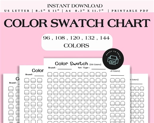 Color Swatch Chart Printable – Blank Color Palette for Artists – 96/108/120/132/144 Colors (PDF) - Etsy