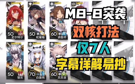 【M8-8突袭】双核银灰42 较低配打法 简单易抄 字幕详解 明日方舟第八章怒号光明梅菲斯特-苏醒·浮出梦乡 平民攻略作业