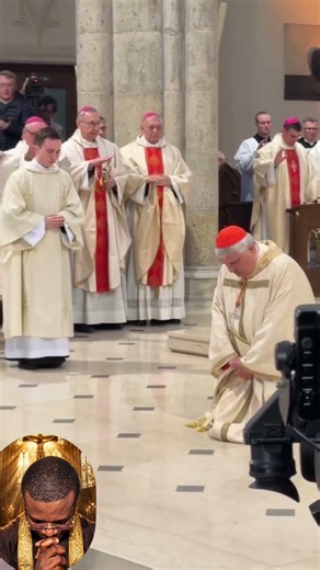 Emotional Moment as Cardinal Krajewski kneels and asks the congregated faithful for prayer