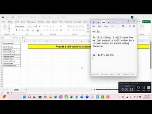 Repeat a cell value in a column twice in Excel using formula