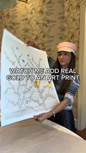 Sharon Lee Clark on Instagram: "🏆PAINTING WITH REAL GOLD🦋 ✨✨The sweetest backstory⬇️ Gold leafed this @kranehome @sharonleeclark artwork for @hallehutchins & @drewbeam_ ✨ Watch til the end for the sweetest photo of them holding the art. It’s the perfect first piece for the newly engaged couple because in Korean art, pairs of butterflies symbolize marital harmony. In this piece entitled “6 Rarest Butterflies”, one pair are Halle & Drew, and the two pairs surrounding them are their parents 🦋 Ha