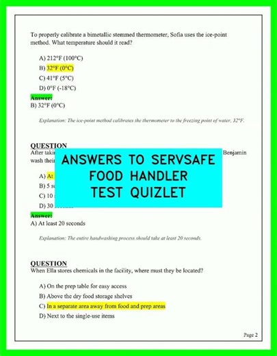 SERVSAFE FOOD HANDLER TEST QUIZLET ANSWERS TO FOOD HANDLER TEST QUIZLET VIDEO 6 PRACTICE EXAM 2026