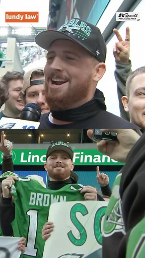 John Clark interviews Patrick Driscoll, the Eagles fan who caught the ball from A.J. Brown in the stands after Tanner McKee threw his first career touchdown pass. No. 11 made sure to keep his promise to the fan after the game in order to get the ball back for McKee. | NBC Sports Philadelphia