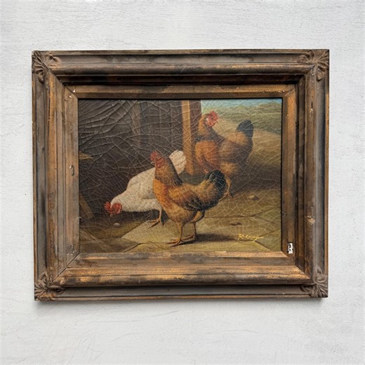 Retro Rooster Farm, Hand-painted Oil Painting, Antique-style Framed Country-style Decorative Painting 22.4 × 18.5 In - Etsy