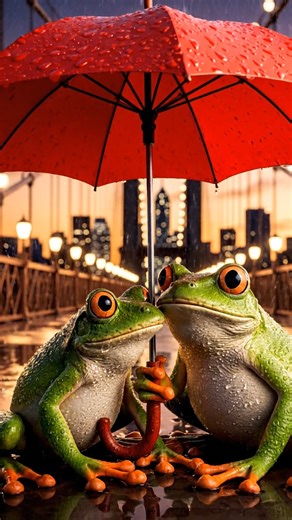 2.4K views · 86 reactions | Rain, lights, and love.  Who would you share this umbrella with? #FunnyFrog #FrogLove #CuteFrog #FrogLife #FrogFablesUSA | Frog Fables | Facebook