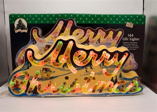 Vintage 1992 Holiday Glow Merry Christmas Lighted Sign 144 Lights With 8 Functions Original Box VIDEO - Etsy