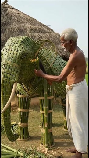 Poor Old Man Create A Big Beautiful Elephant With Bamboo And Coconut Leaves #bamboocraft