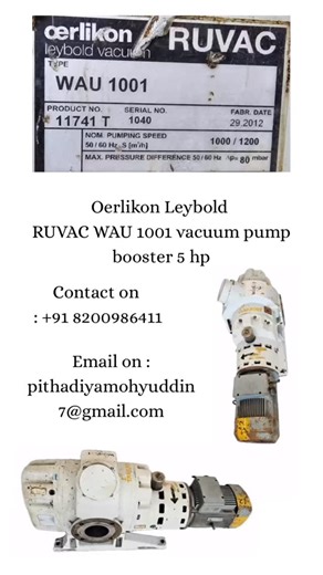Oerlikon Leybold RUVAC WAU 1001 vacuum pump booster 5 hp | PithadiyaMachinery