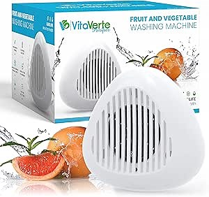 Fruit & Vegetable Cleaner Machine - Portable OH Ion Purification Technology, White Plastic Cleaner with Nylon Bristles