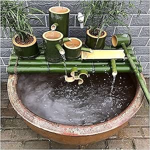 Three-Tier Bamboo Pond And Garden Water Fountain, Indoor/Outdoor Bamboo Decorations,with Pump, Fish Tank Water Circulation, Indoor/Outdoor Zen Garden,Decoration Landscaping Fountain Ornaments,25CM