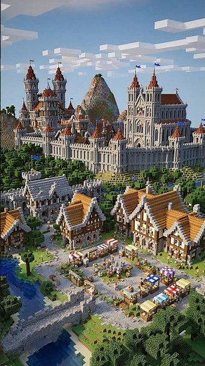 Minecraft Castle Town Build Showcase - Medieval Cathedral Castle Village #minecraftbuilding
