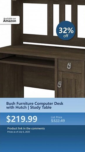 Bush Furniture Computer Desk with Hutch | Study Table