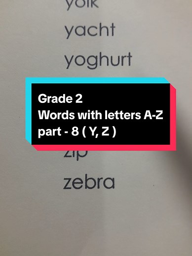 Grade 2 Vocabulary: Words Starting with Y and Z