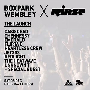 To mark the opening of Boxpark Wembley, we join forces with master of the airwaves @Rinse FM and Coors Light UK to showcase some of the UK's finest bass music talent, inside London's newest and boldest space Wembley Park. All profits from this event will go to our chosen charity @OnSide Youth Zones Get tickets here: https://bit.ly/2zdNaqg | BOXPARK Shoreditch