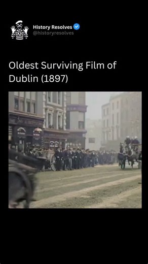 History | Ancient History on Instagram: "The oldest surviving film footage of Dublin dates back to 1897 and offers a rare, moving glimpse into the city at the dawn of the motion-picture age. Filmed by a Lumière cameraman, often attributed to Alexandre Promio, the short sequence captures everyday life along O’Connell Street, showing horse-drawn trams, pedestrians in bowler hats and long dresses, and the steady rhythm of a bustling European capital at the end of the 19th century. Though only secon