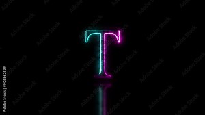 Abstract Glowing Neon Effect Letter Sign Icon Animation and Neon Alphabet Symbol on Black Background.