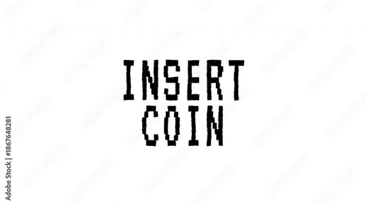 Black Insert Coin Text Animation on Transparent Background. 4K video text animated for video editing and vintage arcade game.