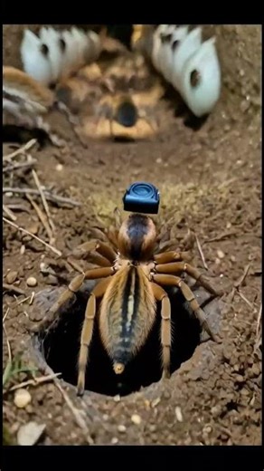 POV: Camera Mounted on a Trapdoor Spider Exploring Its Burrow 🕷️||#spiderpov#shorts#youtubeshorts