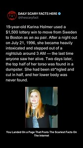 Karina Holmer, a 19-year-old from Sweden, used a $1,500 lottery win to pursue her dream of living in the United States. She moved to Boston as an au pair, sending cheerful letters home about her new life. On the night of June 21, 1996, she went to a popular nightclub with friends. She became extremely intoxicated and stepped outside around 3 AM for air, unable to find her group. That moment — caught by a few passing witnesses — was the last time anyone saw her alive. Two days later, a horrifying