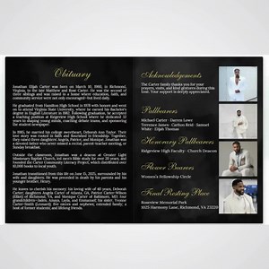 Black and Gold Funeral Program 8 Pages Template, Editable in Loving Memory Obituary Program, Celebration of Life, Printable Memorial Program - Etsy