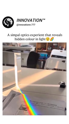 Innovation™ on Instagram: "This experiment reveals the science behind how white light is actually made of many colors. As the light exits the prism and bends again, these small differences spread the colors apart, creating a visible spectrum. When a single beam of white light enters a glass prism, it slows down and bends, a process called refraction. This phenomenon is called dispersion, and it proves that white light is not pure but a combination of all visible colors. Isaac Newton famously dem