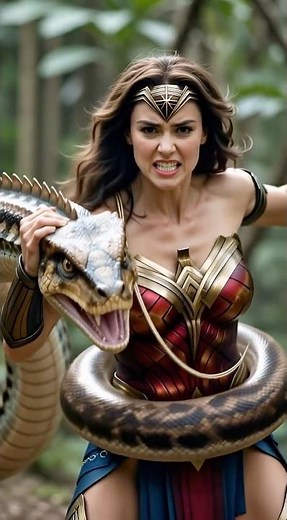 🐍 Wonder Woman vs Giant Serpent – Crushing Coil Battle! ⚔️ #superhero #wonderwoman #wonderwomanai