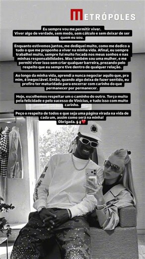 Virgínia revela o motivo do término com Vini Jr.; saiba