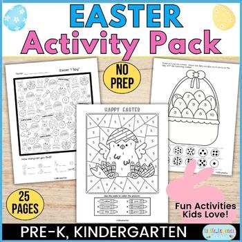 Easter Activity Pack for Kindergarten, Preschool Color by Number Worksheets