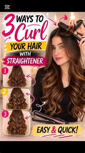3 Easy Ways to Curl Your Hair with a Straightener ✨#viral #hairstyle