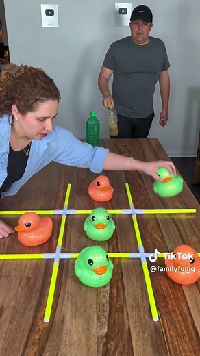 Tall Bottle Flip Duck Tic Tac Toe — Family Fun Game