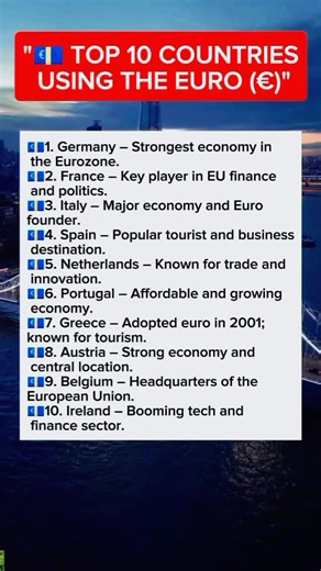 "TOP 10 Countries using the Euro (€) 💶" #Top10 #countries #Internacional #Euro #europe #Currency #fypシ゚ | Clarissa Acosta