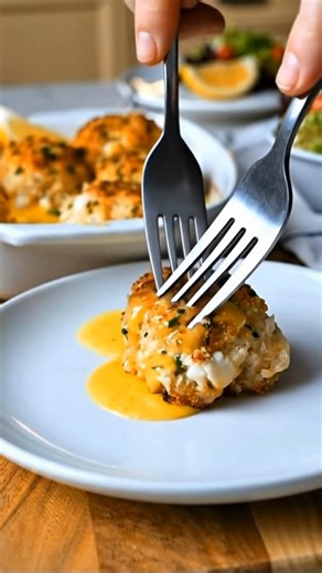 Golden Jumbo Crab Cakes with Lemon Butter 🦀🍋 Refined, tender jumbo crab cakes with a crisp golden crust, finished with a silky lemon butter that highlights the natural sweetness of the crab. Elegant enough for guests, simple enough for a relaxed dinner. 🛒 Ingredients Crab Cakes 1 lb lump crab meat, drained and carefully picked 1/3 cup mayonnaise 1 large egg 1 tbsp Dijon mustard 1 tsp Worcestershire sauce 1/2 tsp Old Bay seasoning 1/2 tsp garlic powder 1 tbsp fresh lemon juice 1/2 cup crushed