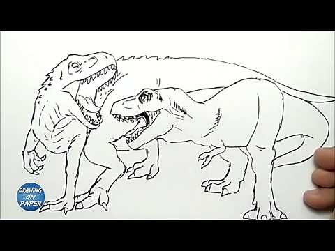 Very Easy!! How to Draw Indominus Rex vs T Rex - Drawing doodle art for kids