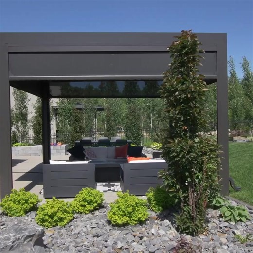Check out our modern ‘Smart Patio Room’... a high tech yet elegant invention providing the perfect indoor-outdoor living environment for our family! Humans did NOT evolve to be cooped up indoors… so why, in the 21st Century, do we still have homes that wall us in? With the Smart Patio Room, modern, seamless indoor-outdoor living is *finally* here: 1. The backbone of the Smart Patio Room is the StruXure motorized pergola – the most advanced outdoor living system in the world. StruXure’s spaceage,