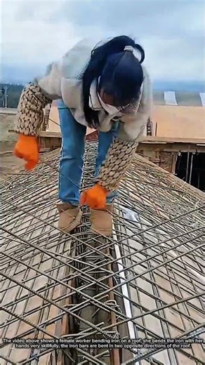 Bending steel bars to prepare for pouring concrete for the roof