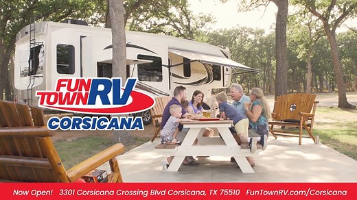 Fun Town RV Corsicana is Now Open! 🎆🎉🎇 Stop by 3301 Corsicana Crossing Blvd in Corsicana for an RV shopping experience like you've never seen before! Shop Travel Trailers, Fifth wheels, and Toy Haulers, and now Pontoons all in the heart of Corsicana! Doors open at 9:00 AM | Fun Town RV