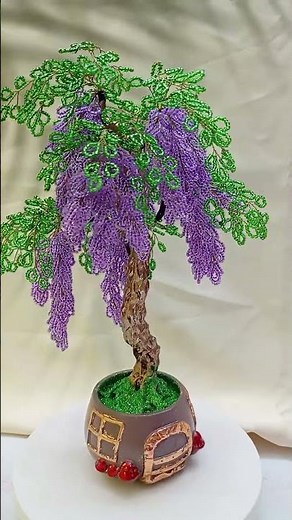 Wisteria bead tree /дерево из бисера Глициния #своимируками #bonsai #shortvideo #глициния