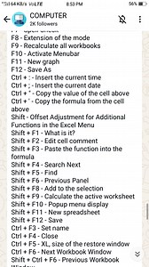 List of Excel Keyboard Shortcuts F8 - Extension of the mode F9... | Filo
